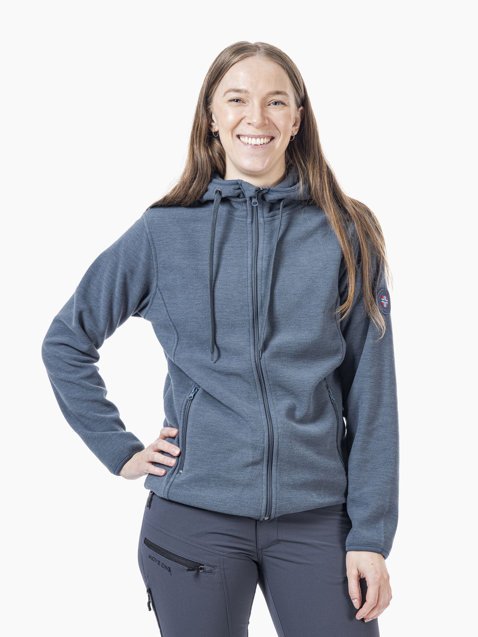 Geilo dame fleece med hette og badge - Iron Blue