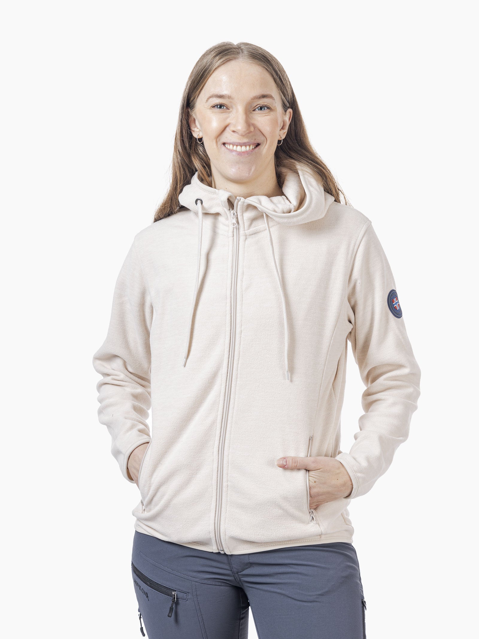 Geilo dame fleece med hette og badge - Offwhite