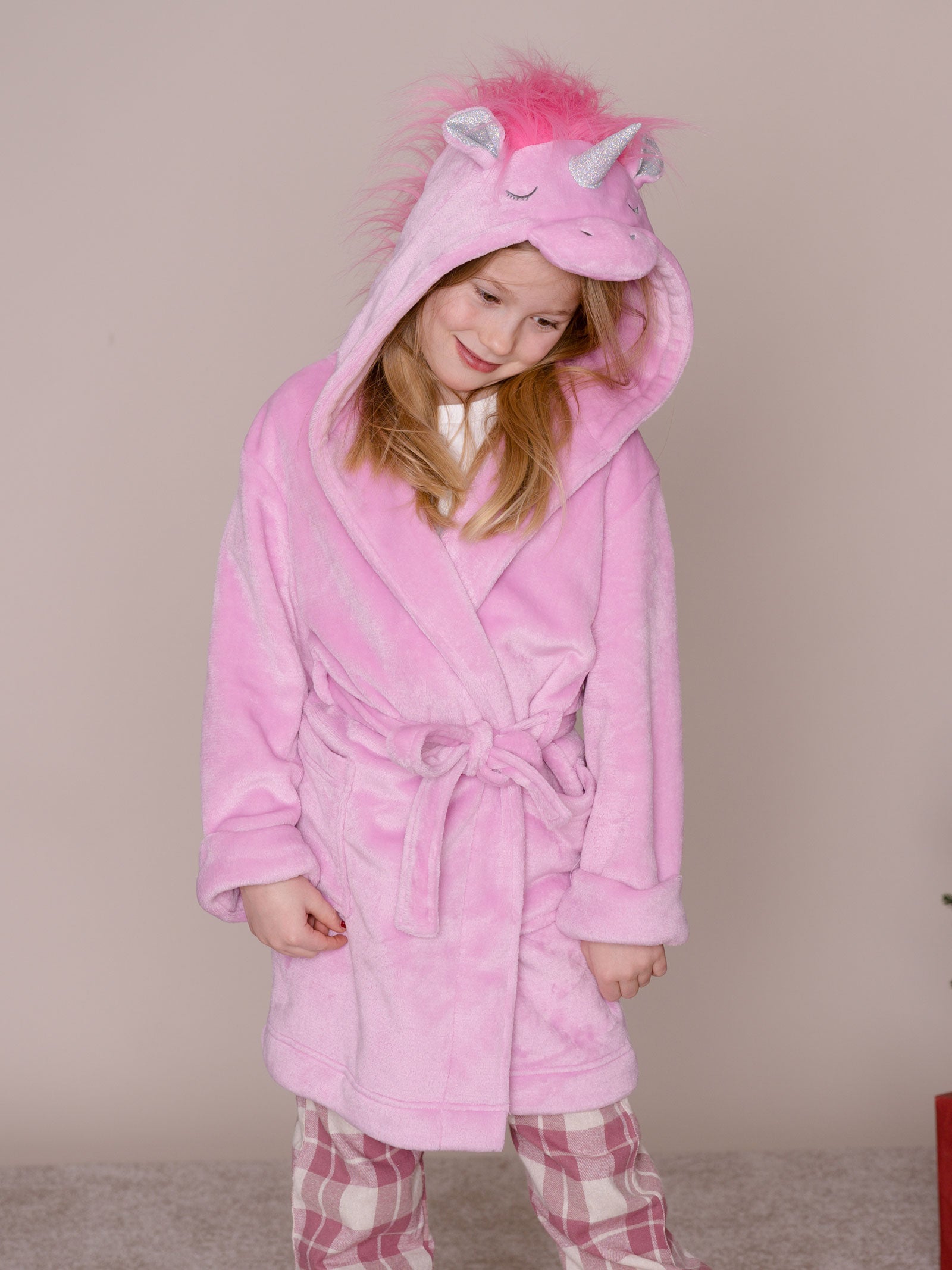 Unicorn Morgenkåpe i fluffy fleece - Rosa