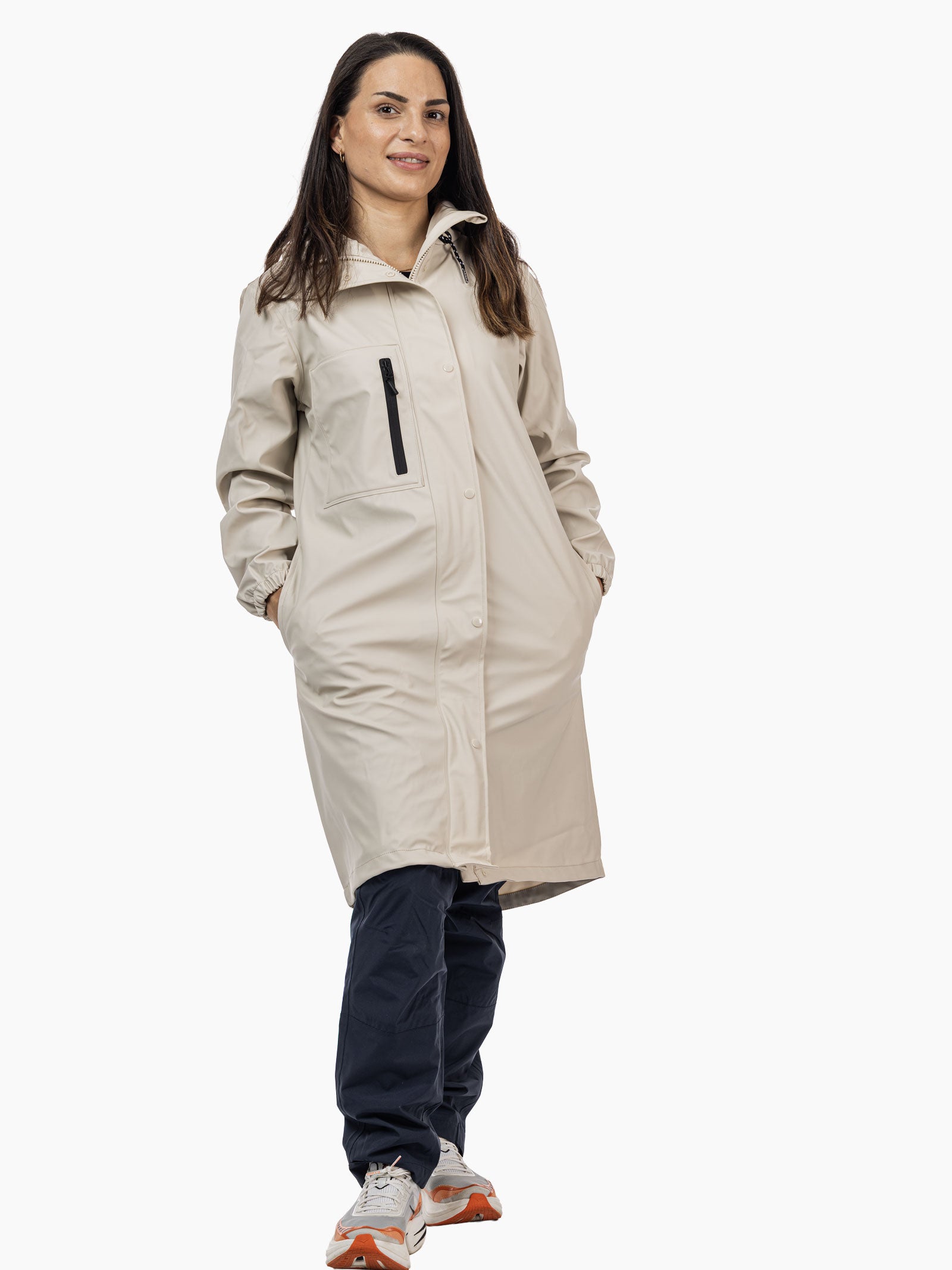 Dame lang regnjakke Regnfall – Lys beige
