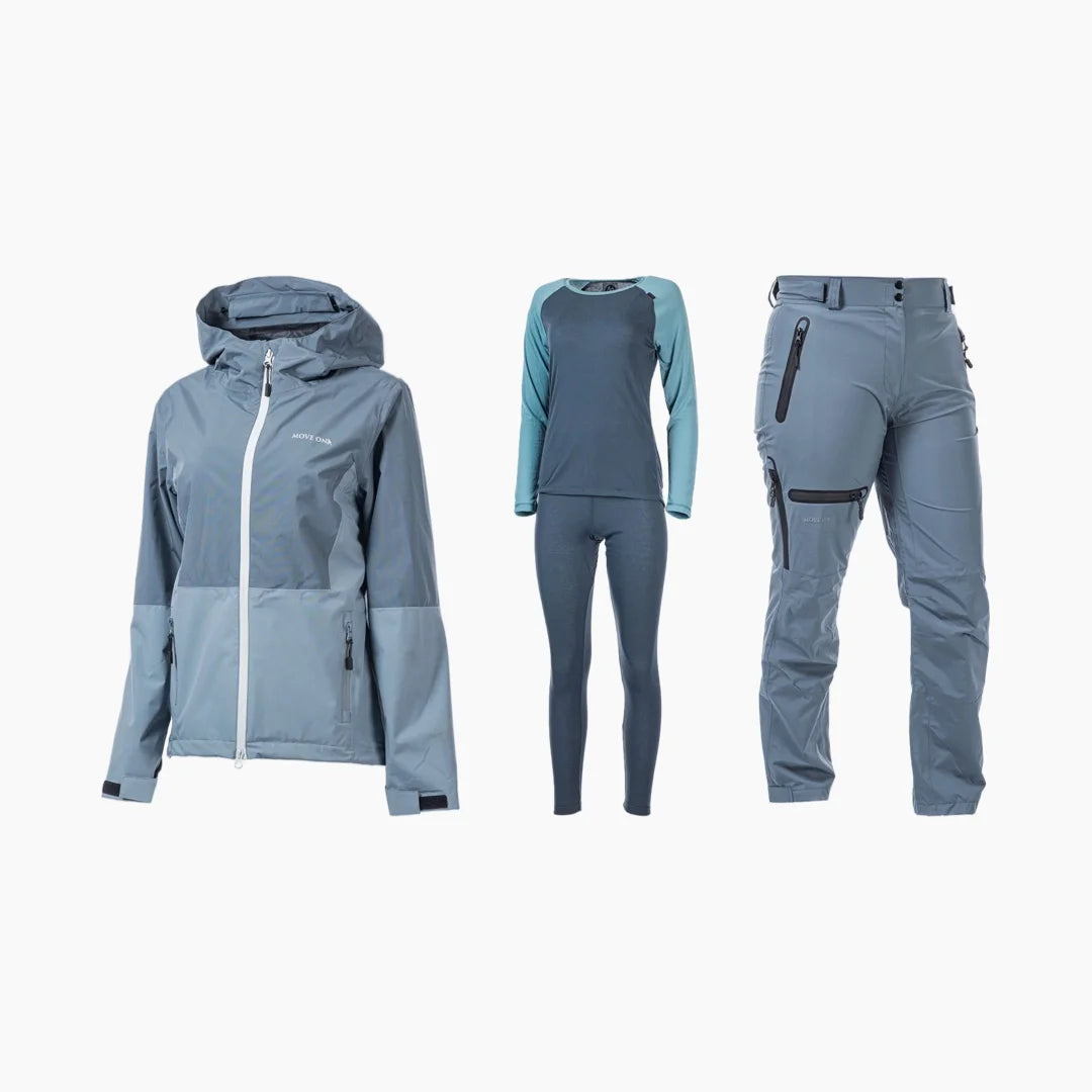 Pakketilbud – Lyngseidet jakke, turbukse og supersett til dame i blågrønne toner