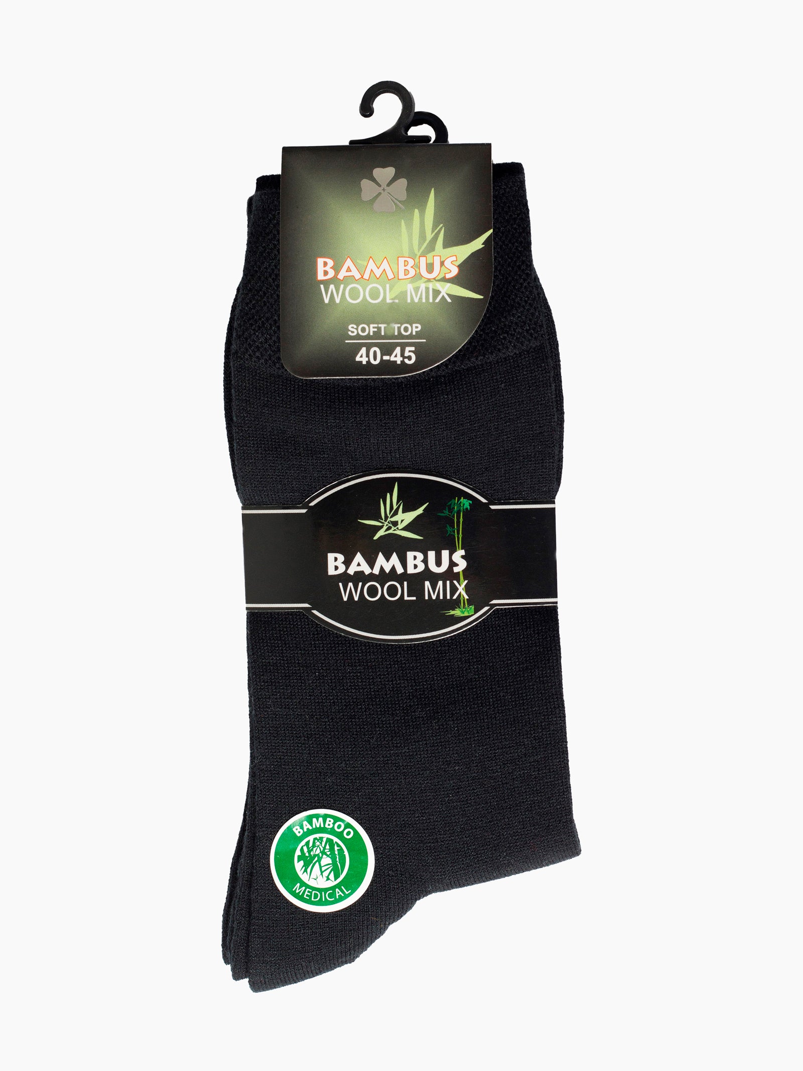 2pk bambussokker ullmix unisex Kløver - Sort